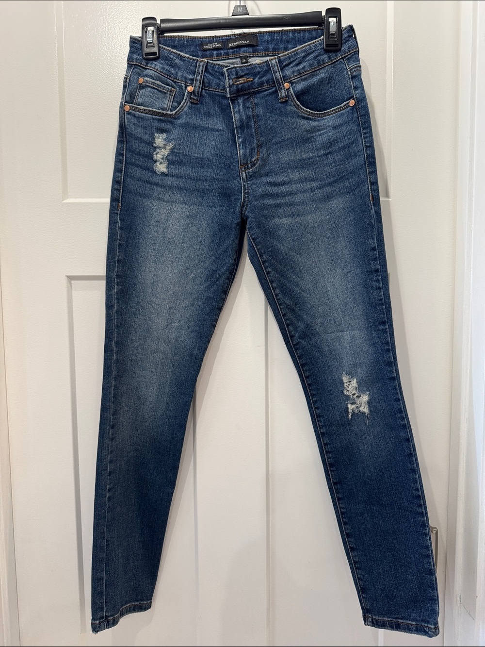 See Thru Soul Dark Blue Distressed Skinny Jeans Mid Rise Ankle Skinny Size 26